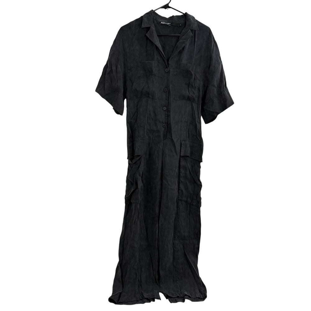 Bimba y Lola Jumpsuit Womens Small Black Pants Short Sleeve Button Up Tencel